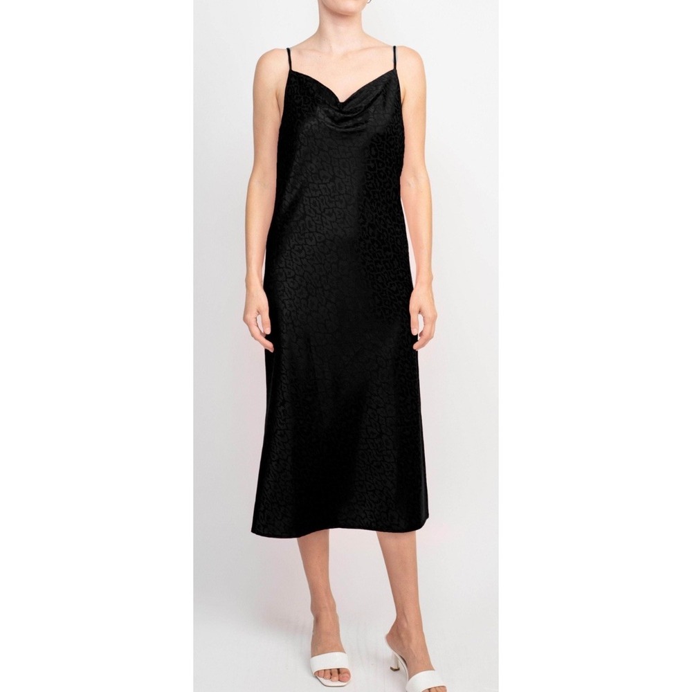 Emma & Michele Black Jacquard Cowl Neck Slip Dress Size 3X Satin Leopard